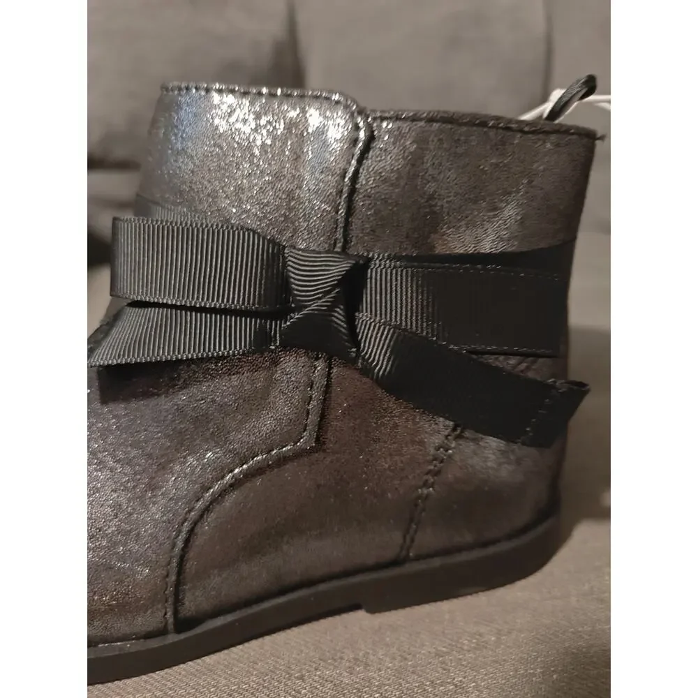 Old Navy Faux-Suede Bow-Tie Boots for Toddler Girls Size 10 Glittery Metallic